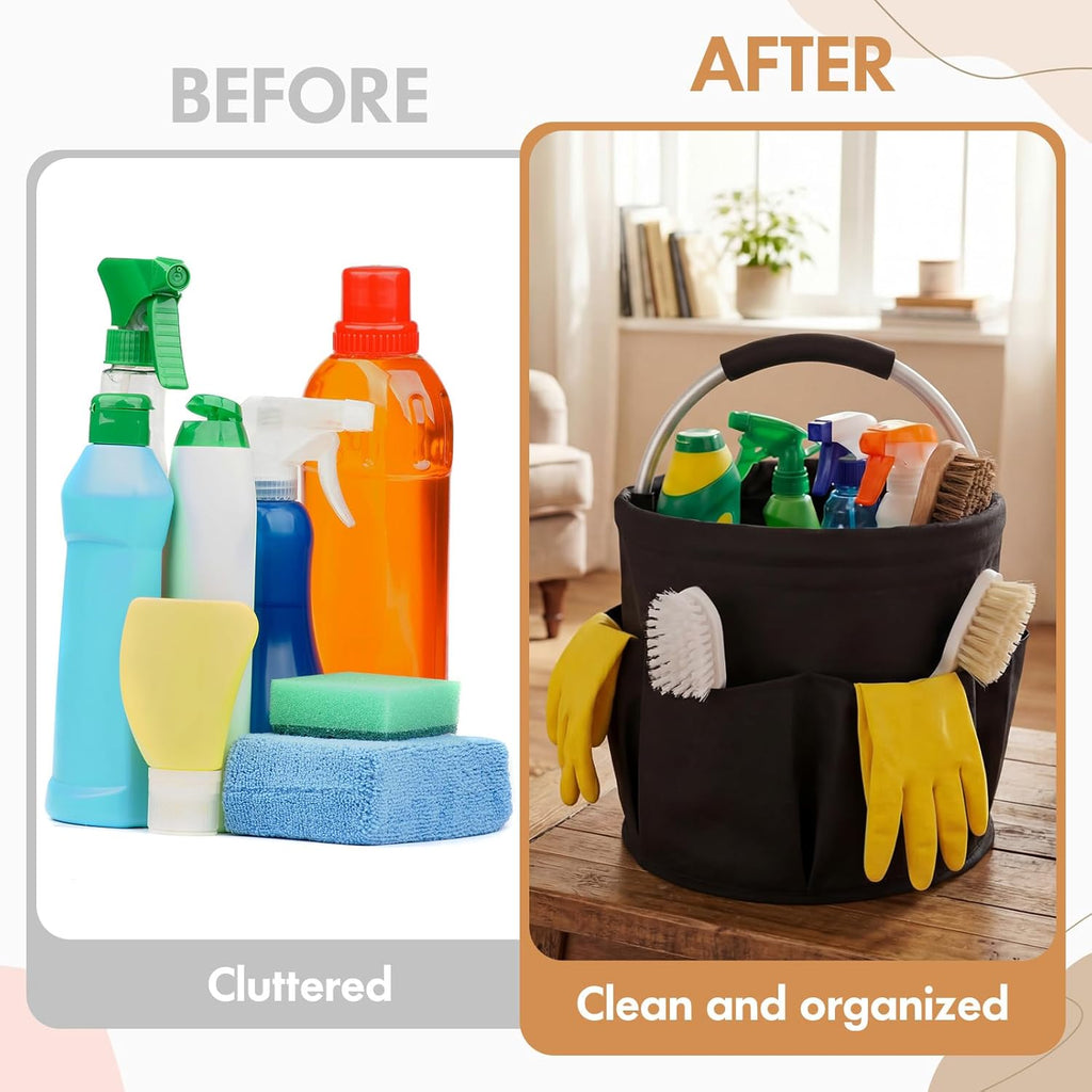 4 Pack Cleaning Caddy with Handle 17L Foldable Cleaning Supplies Organizer Oxford Cloth Storage Basket with 6 Pockets