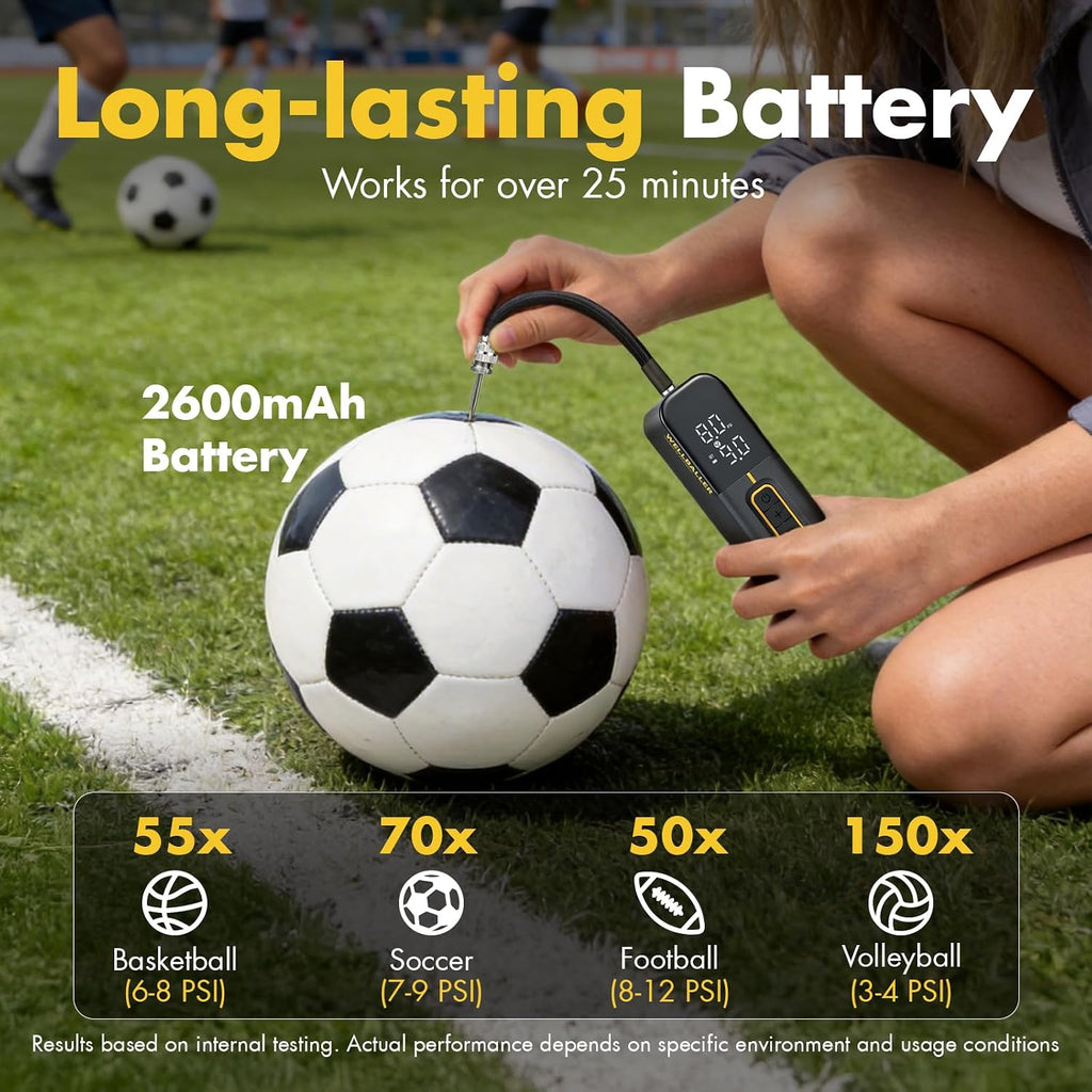 Electric Ball Pump for Sports Balls with Fast Inflation, 2600mAh Ball Pump with Pressure Gauge and Digital LCD