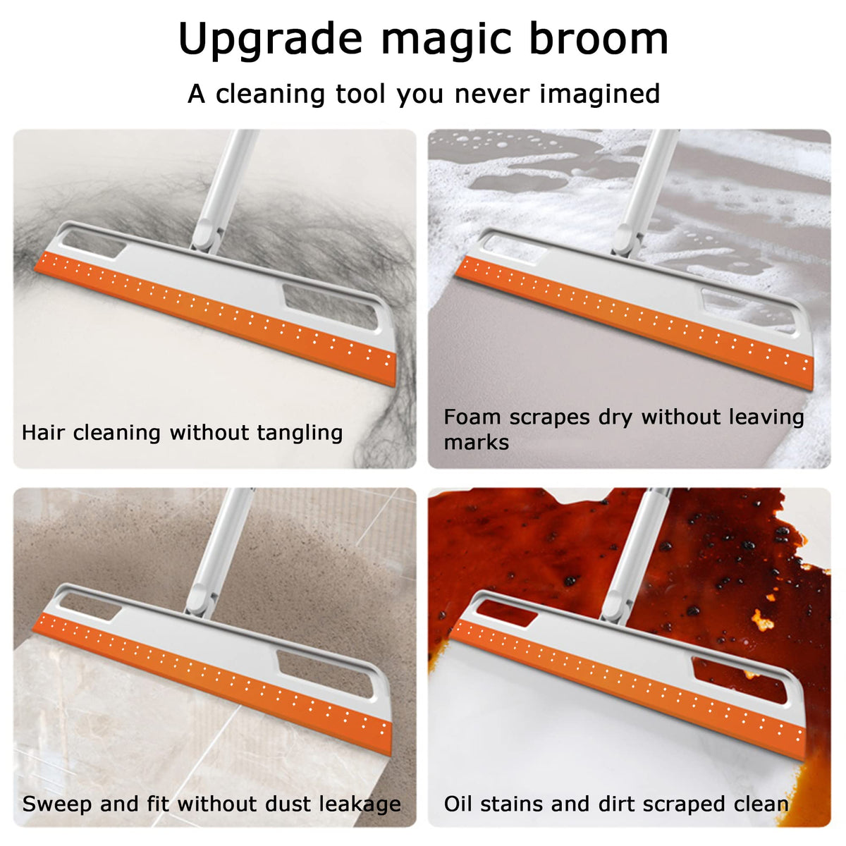 Multifunction Rubber Air Broom, Silicone Floor Squeegee, Air Broom, Rubber Squeegee with 56" Long Handle, Floor