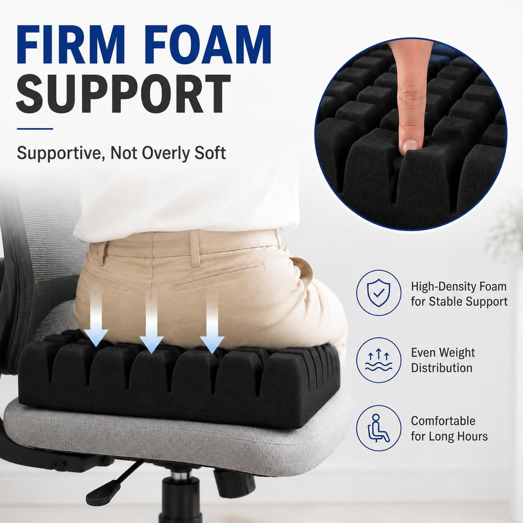 Wheelchair Seat Cushion, Waffle Foam Pad, 18 x 15.7 x 3 in, Black