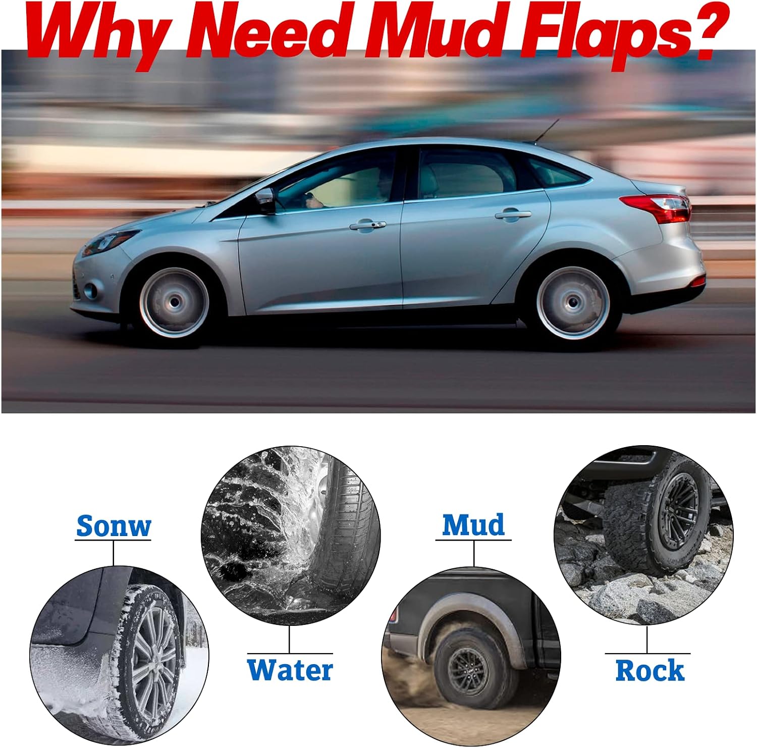 Mud Flaps Splash Guards 4PCS Front & Rear Side Mud Guards Compatible with Ford Focus 2012-2016 Without OEM Fender Flares