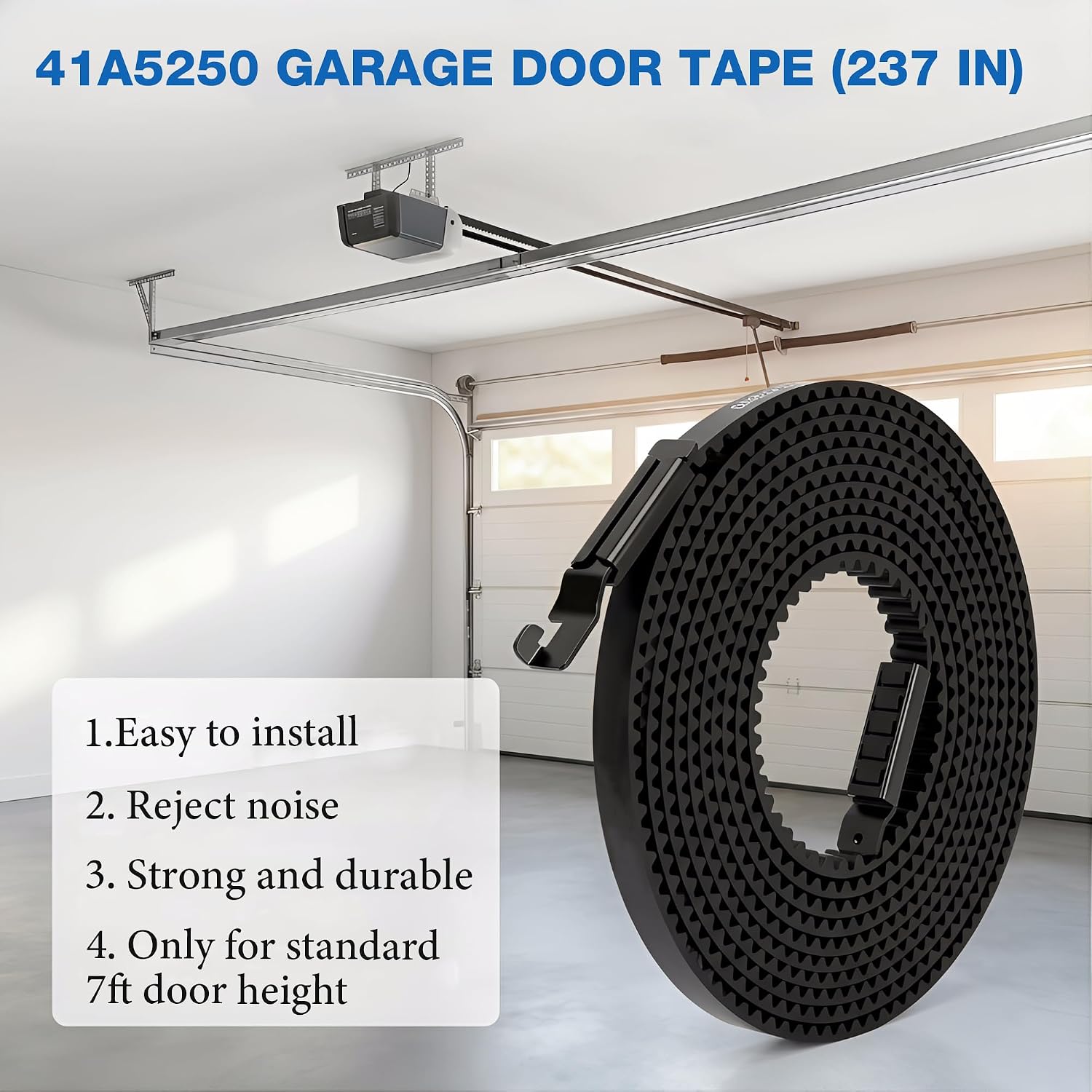 41A5250 Garage Door Opener Drive Belt Replacement Kit – 237-Inch Quiet Drive Belt for 7ft High Door – Compatible with