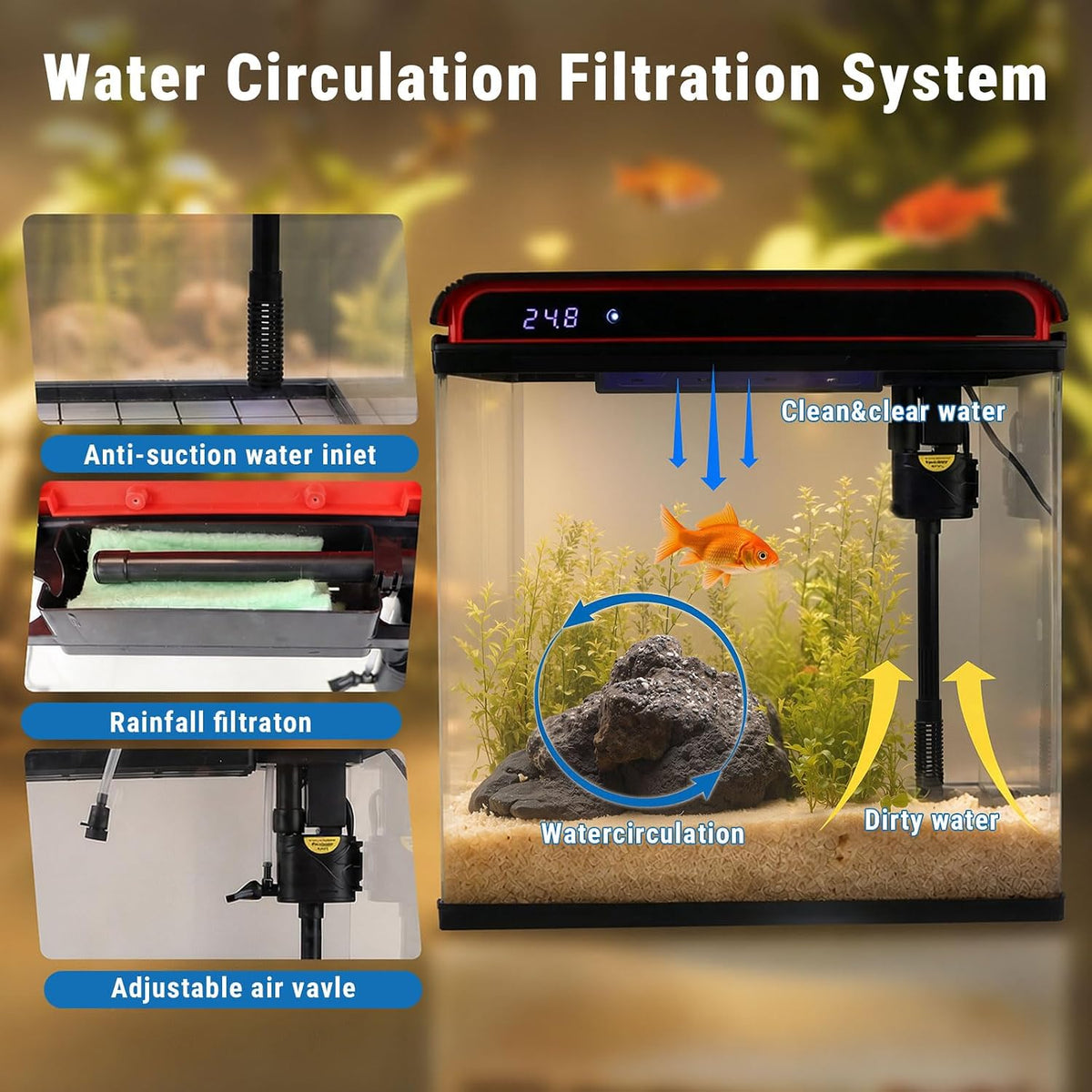 10 Gallon Fish Tank, Betta Fish Tank Smart Aquarium Kit 100% Glass Material