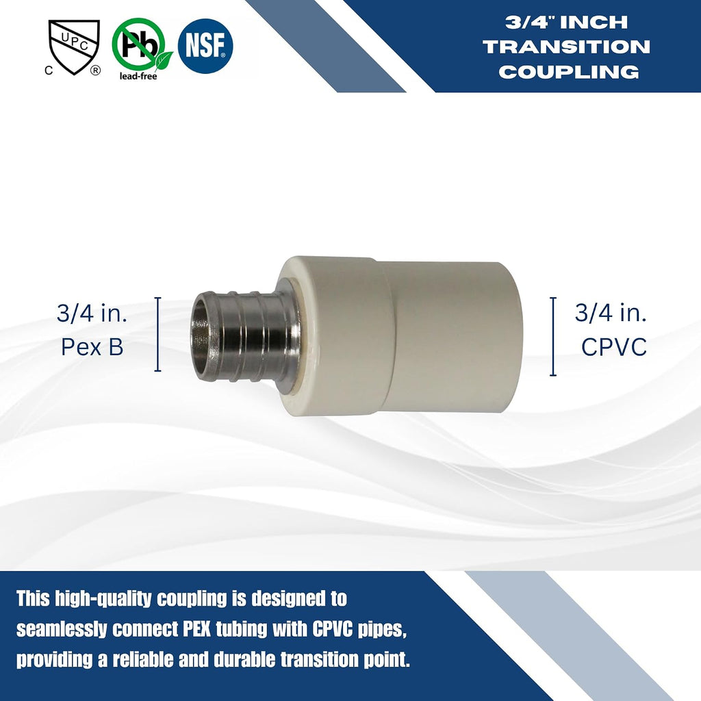 2 Pack XFITTING 3/4 in Pex x 3/4 in CPVC Coupling, Brass Pex B Crimp