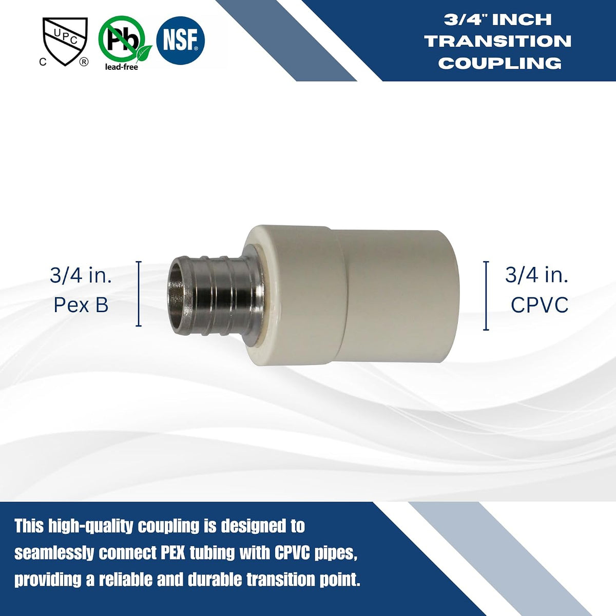 2 Pack XFITTING 3/4 in Pex x 3/4 in CPVC Coupling, Brass Pex B Crimp