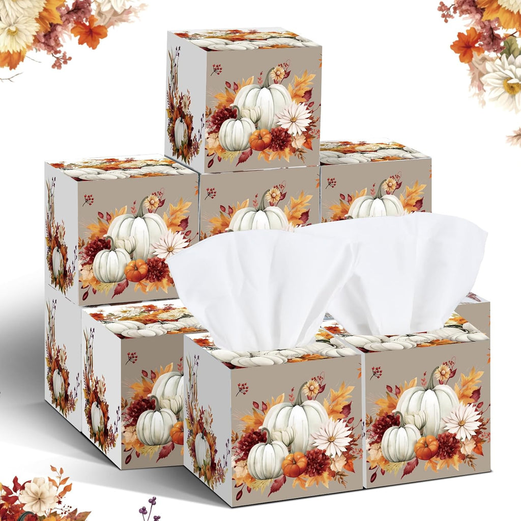 12 Pack Fall Pumpkin Facial Tissues Cube Boxes 3 Ply 600 Sheets