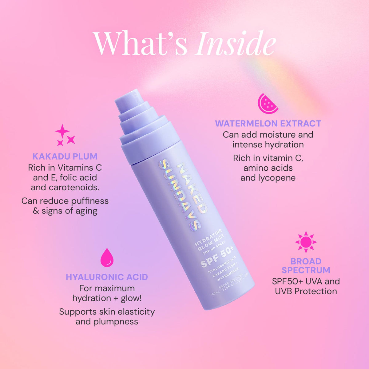 Hydrating Glow Sunscreen Mist SPF 50 Facial Spray, 75ml