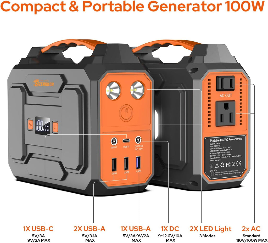 Portable Solar Generator with Panel, 300W Portable Power Station with Foldable Solar Panel 40W, 110V AC Outlet 100W
