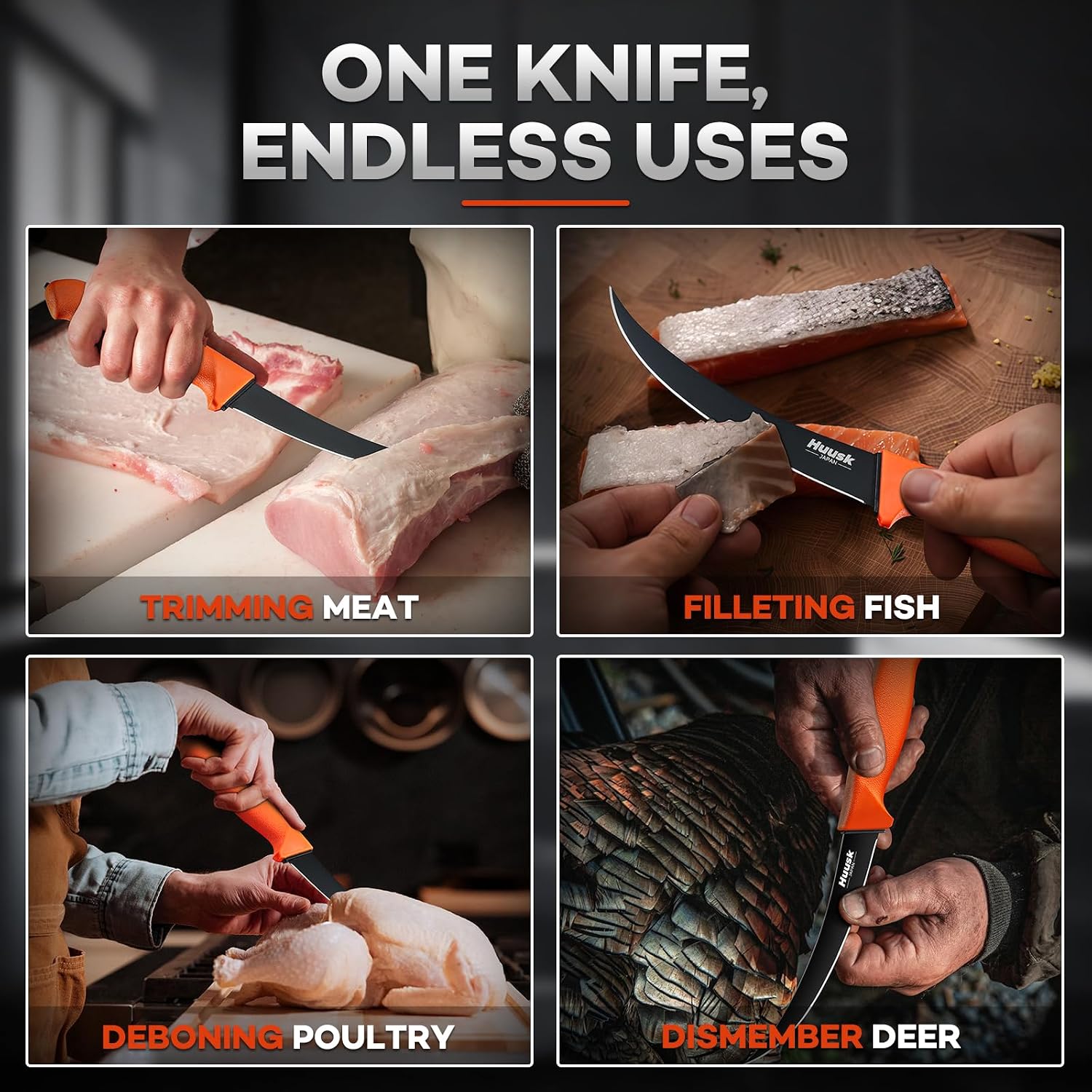 Curved Boning Knife - 6" Filet Knife for Meat Deboning Non‑Slip Grip