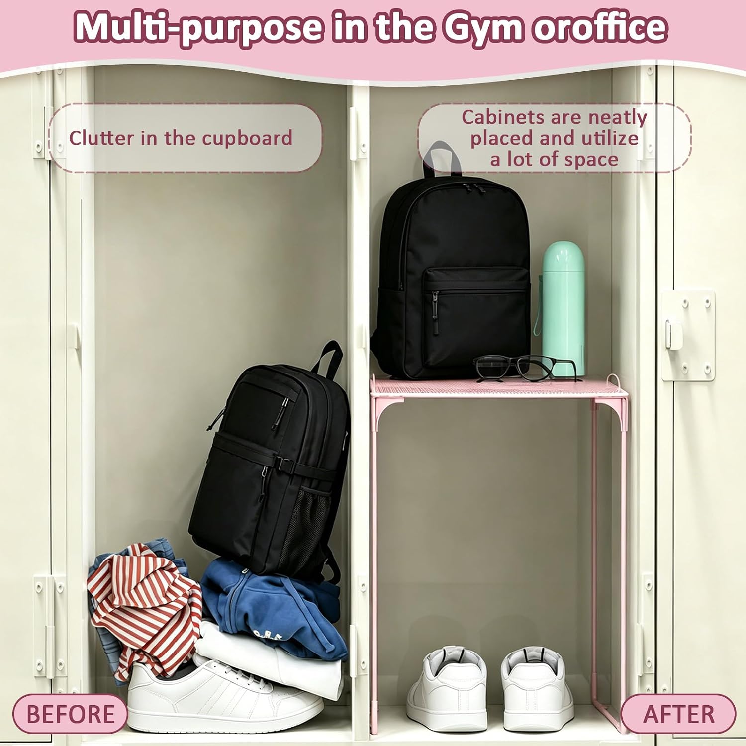 Locker Organizer Kit-19 Pcs, Heavy Duty Stackable Shelf with Magnetic Mirror & Whiteboard, Tool-Free Assembly Fits
