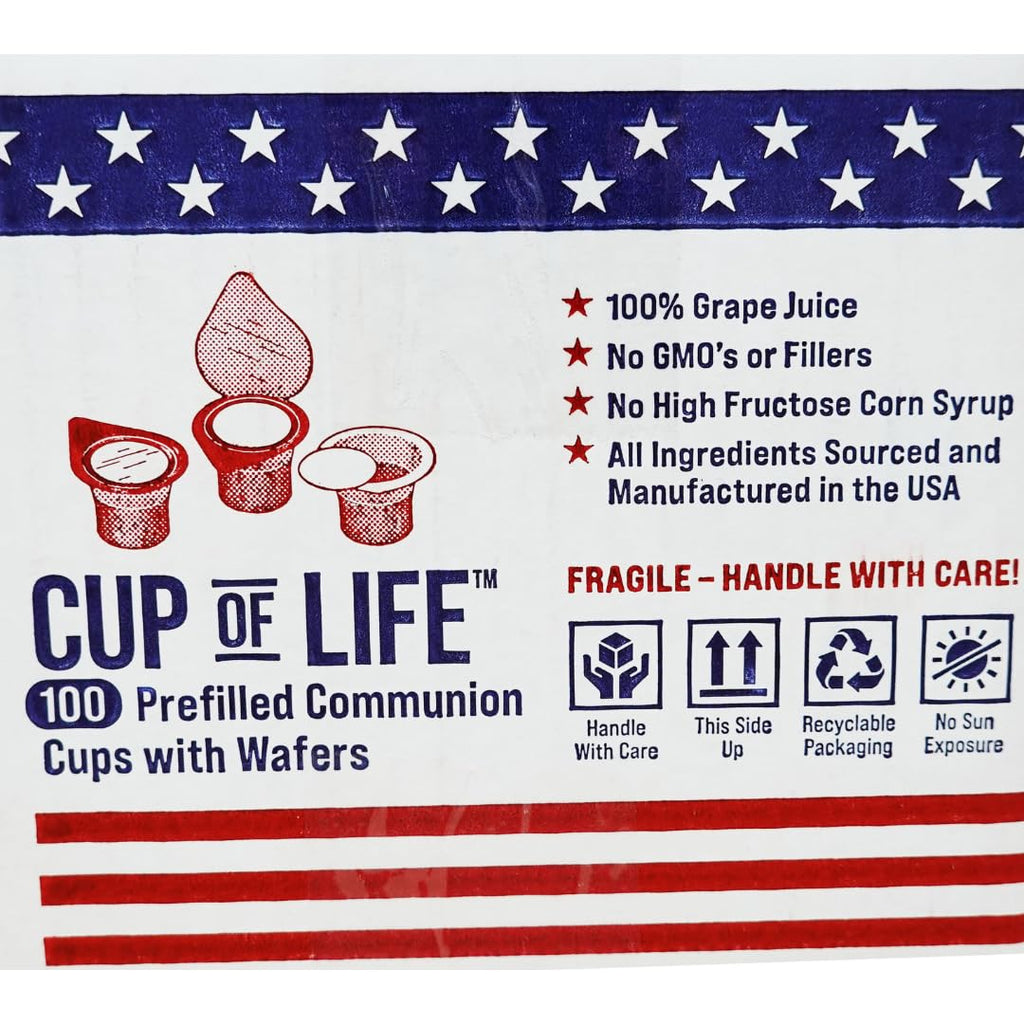 100 Prefilled Communion Cups with Premium Red Grape Juice and Wafers by Cup of Life – Fresh, Convenient, and Ready to