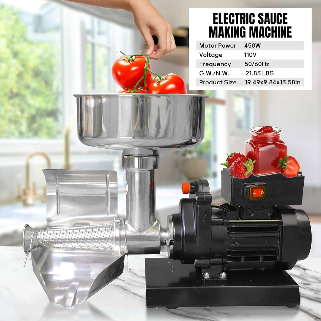 Electric Stainless Steel Jam Maker – Commercial Food Strainer & Sauce Maker with Adjustable Trough, Quiet Operation –