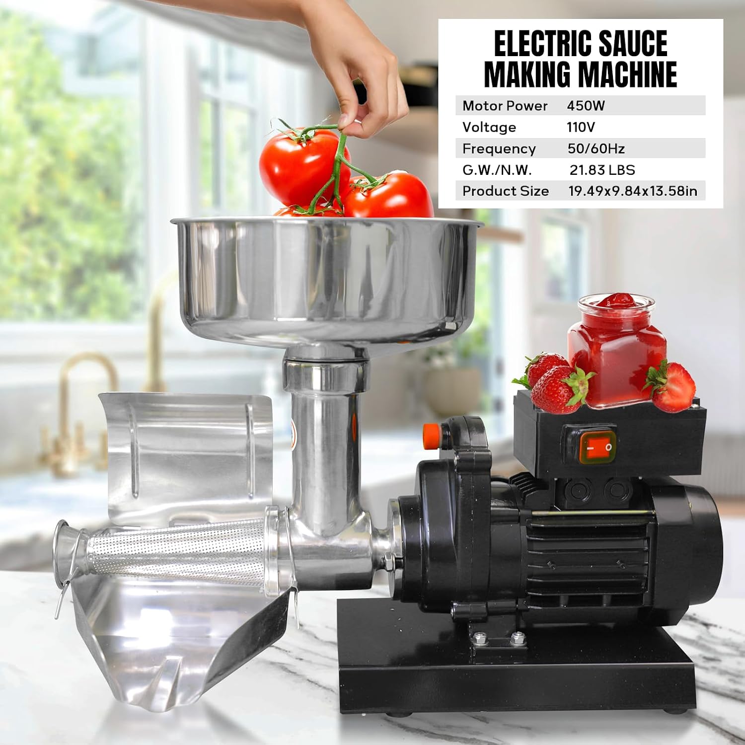 Electric Stainless Steel Jam Maker – Commercial Food Strainer & Sauce Maker with Adjustable Trough, Quiet Operation –