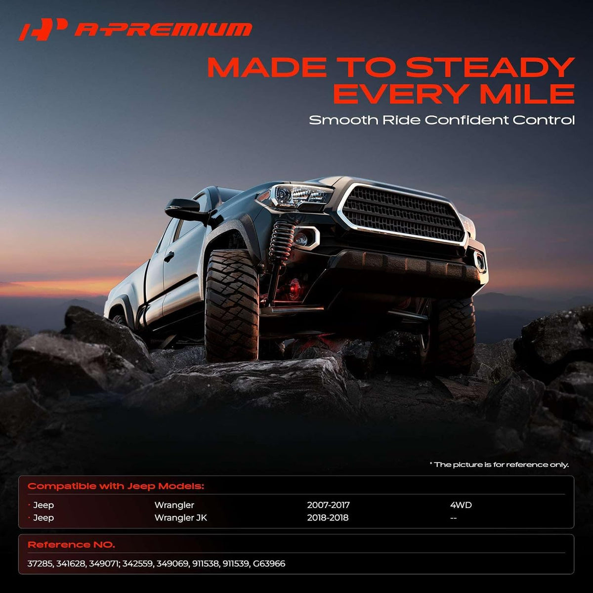 A-Premium Front and Rear Shock Absorbers, Set of 4 - Compatible with Jeep