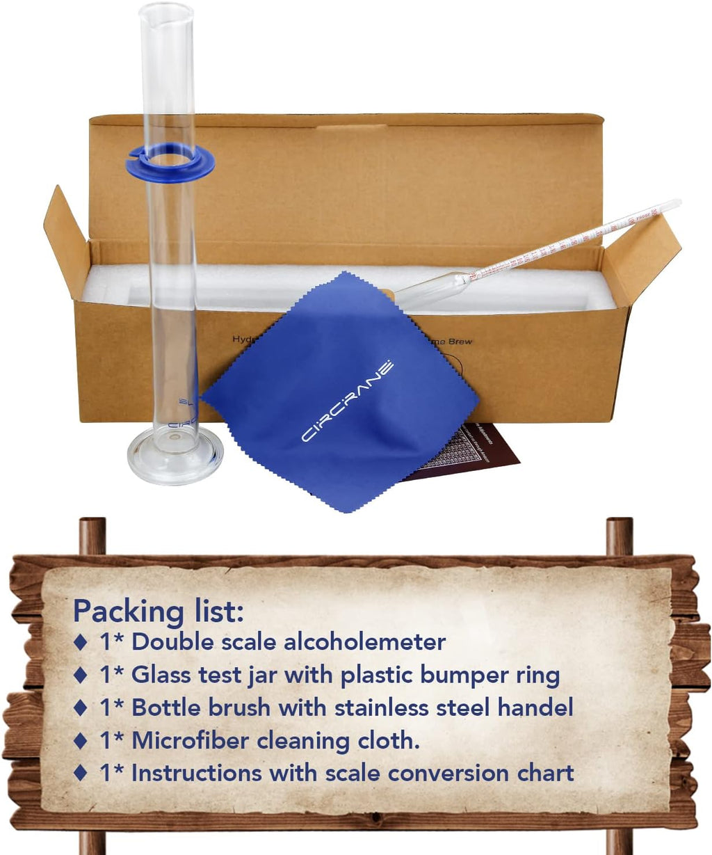 0-200 Proof & Tralle Alcohol Hydrometer with Glass Test Jar Kit, Accurate Tester & Glass Cylinder for Liquor