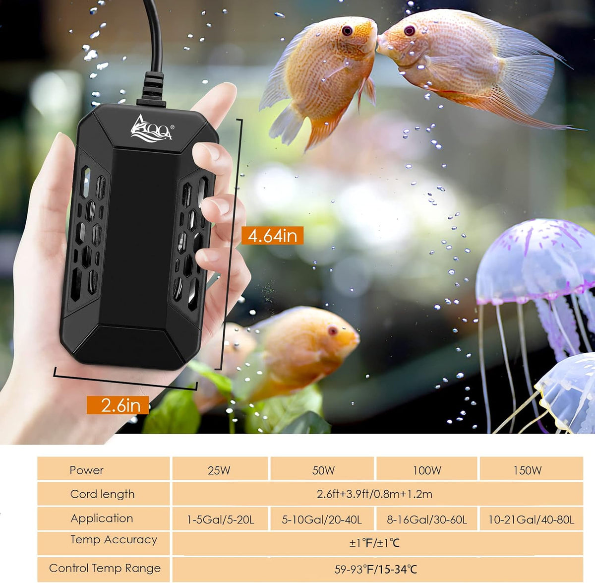 Aquarium Submersible Heater for Fish Tank,LED Temperature Display and Built-in Thermometer,External Controller