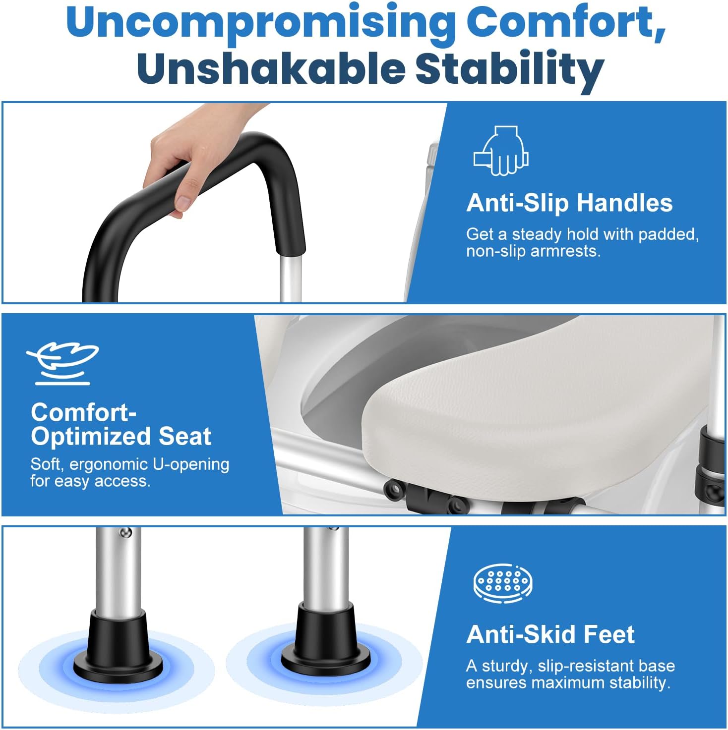 Toilet Seat Riser for Seniors, Raised Toilet Seat with Handles - FSA/HSA Eligible, Adjustable Height & Width