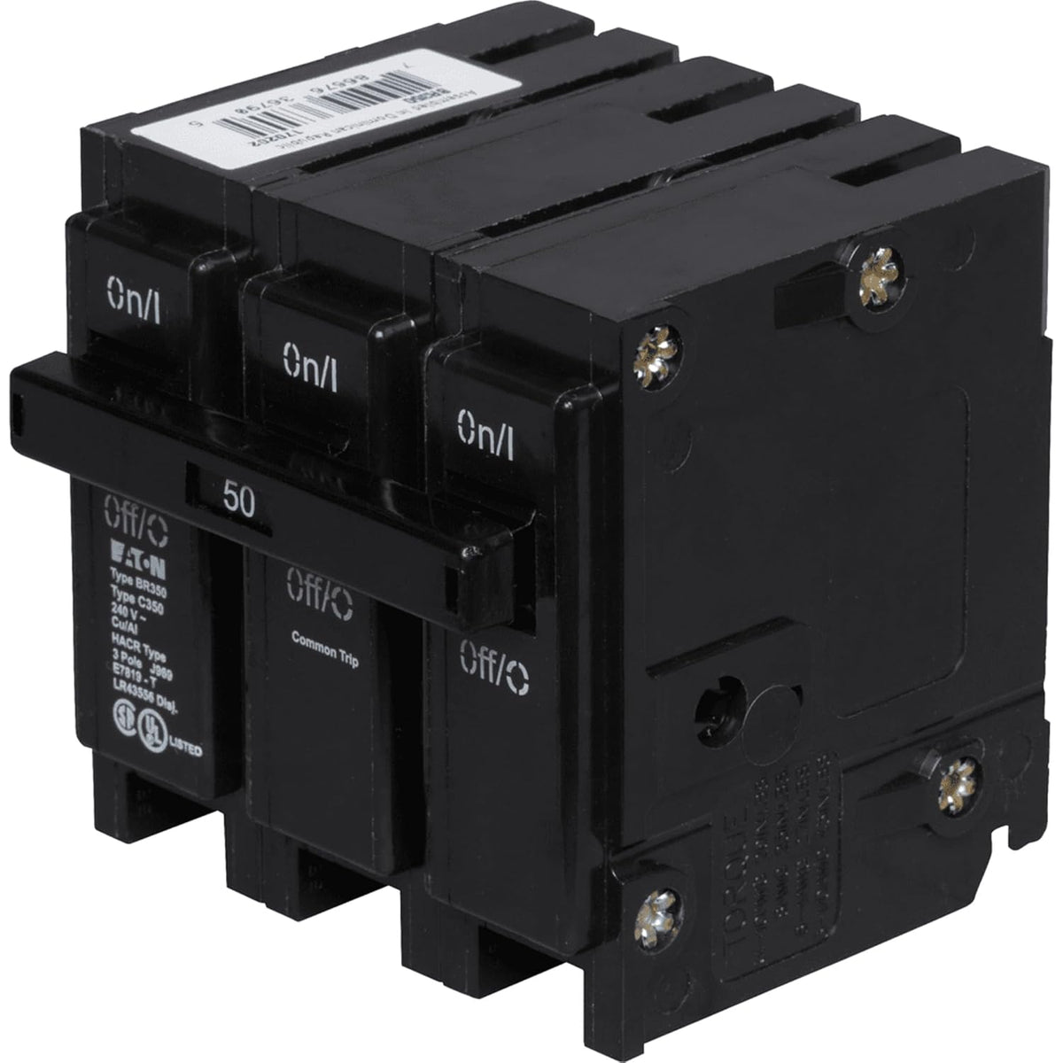Eaton BR350 BR Series 3-Pole Breaker, 50 Amp, 3" x 3" x 3"