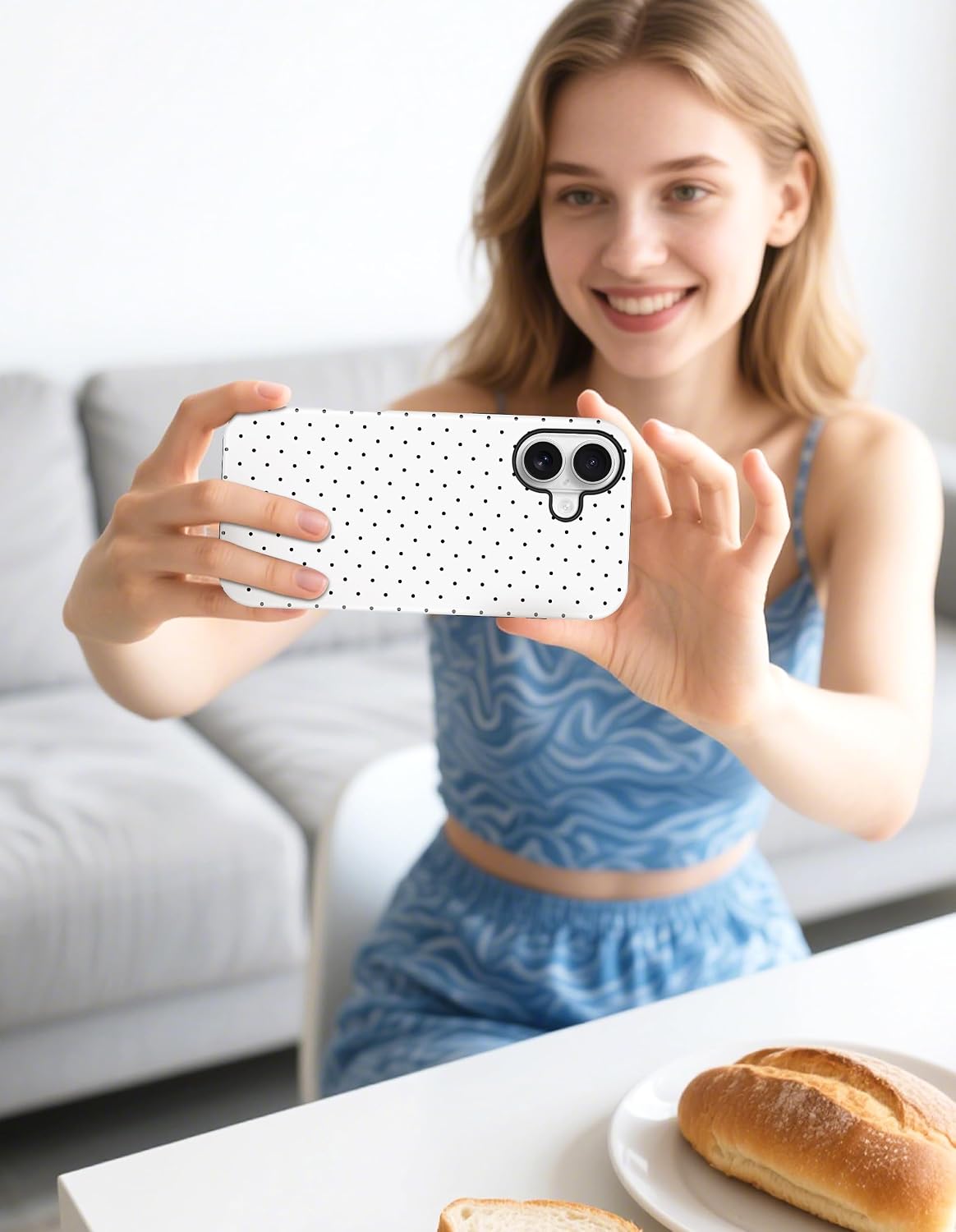 Magnetic Polka Dot Case for iPhone 16 Plus,White | Compatible with MagSafe, Cute Aesthetic Polka Dots Design, TPU and