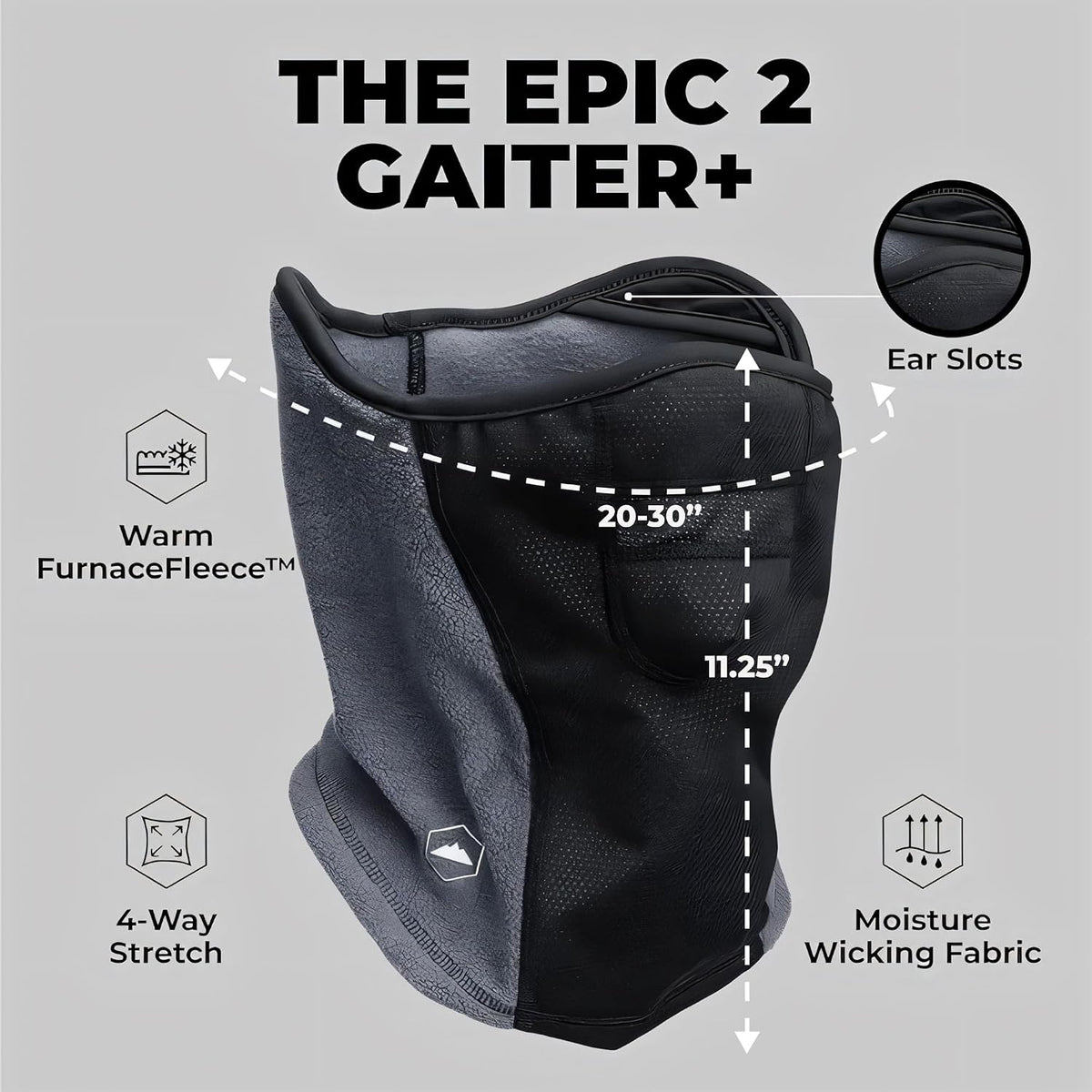 Half Ski Mask - Fleece Lined Winter Face Mask - Stretch Neck Gaiter for Cold Weather Gear - Skiing Accessories