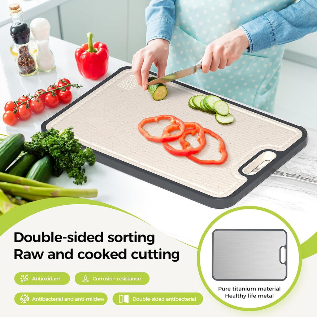 Titanium Cutting Board for Kitchen, Cutting Board Double Sided Food Grade, Pure Titanium/PP, Easy to Clean Large Size