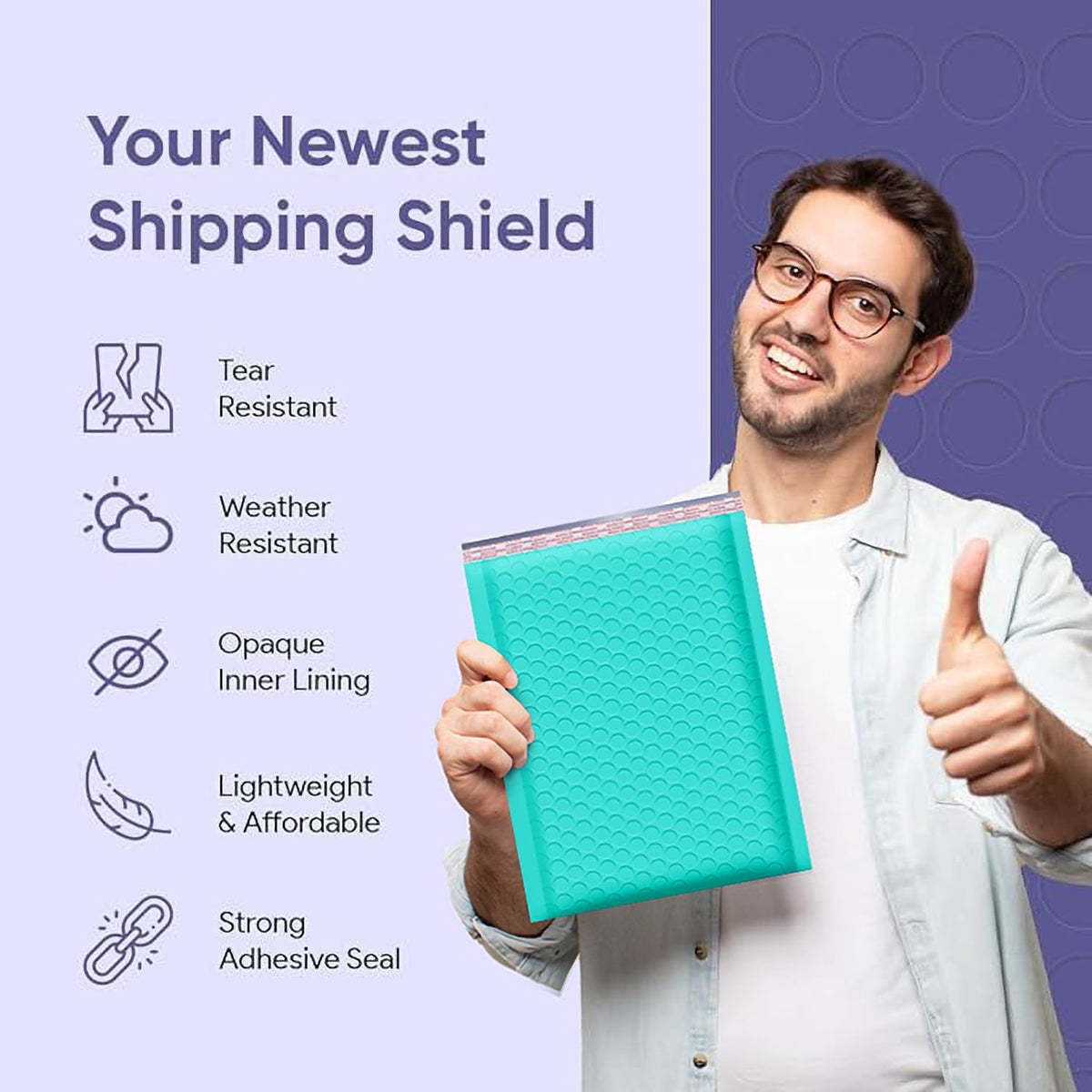 Teal Bubble Mailers 9.5x14.5, Self Seal Poly Padded Envelopes #4, 100 Pack