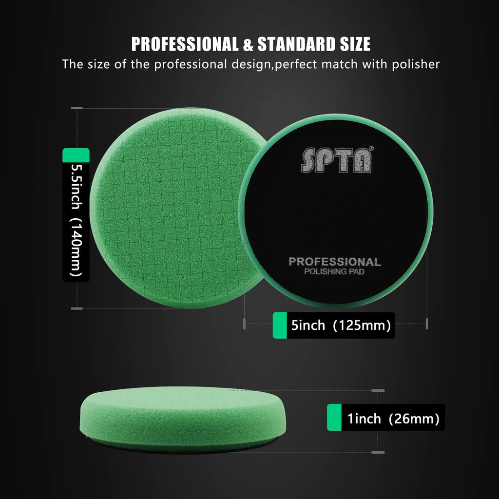 Green T120 Heavy-Cut Foam Polishing Pad, 3Pc 5.5 Inch Buffing Polishing Pads for 125mm Backing Plate Compound Buffing