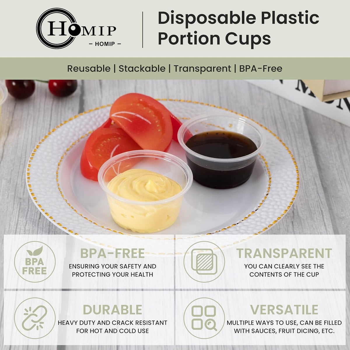200PACK 2oz Plastic Portion Cups (No Lids), Condiment, Jello Shot Cup