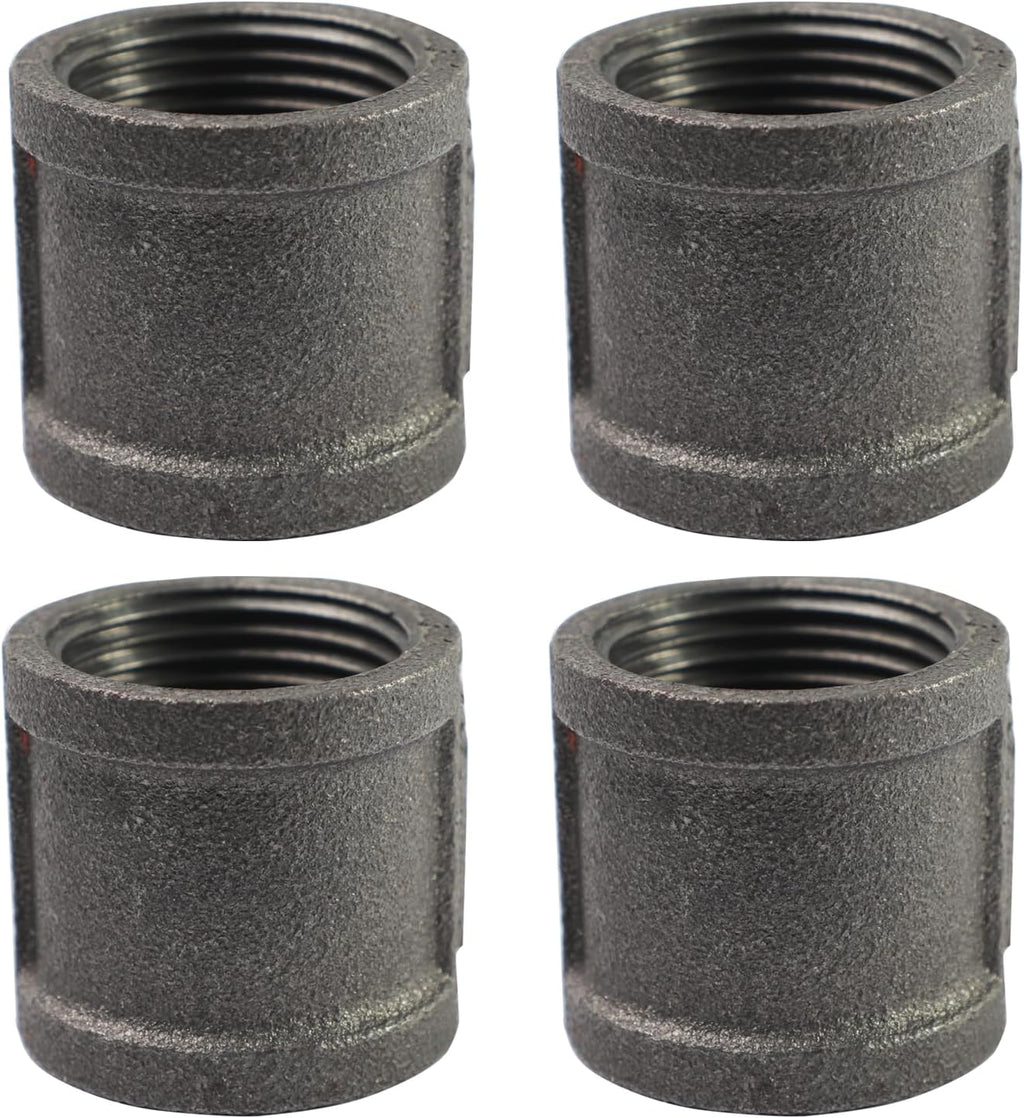 Black Cast Iron 1" Pipe Fitting Coupling, DIY Pipe Decor and Furniture(4 Pack)
