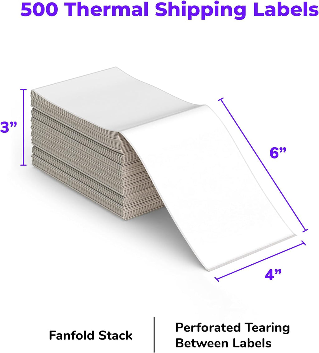 4x6 Direct Thermal Shipping Labels - 500 Fanfold Pack | Commercial Grade 4x6 Thermal Paper Labels for Shipping