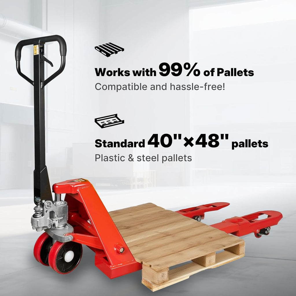 Narrow Manual Pallet Jack, 48" x 21", 5500lb Capacity for Warehouse, Workshop