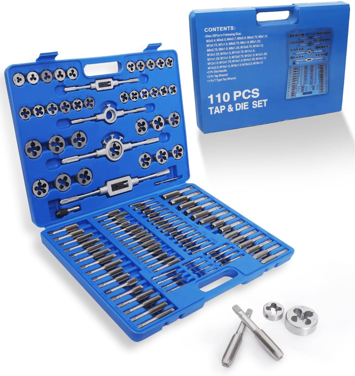 110PCS Tap and Die Set, Metric Tap and Die Rethreading Kit