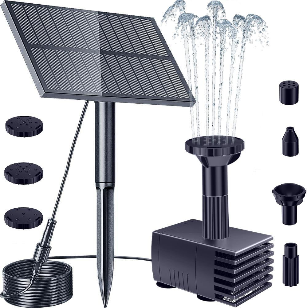 Upgraded Solar Fountain Pump Kit with Ground Stake for Bird Bath