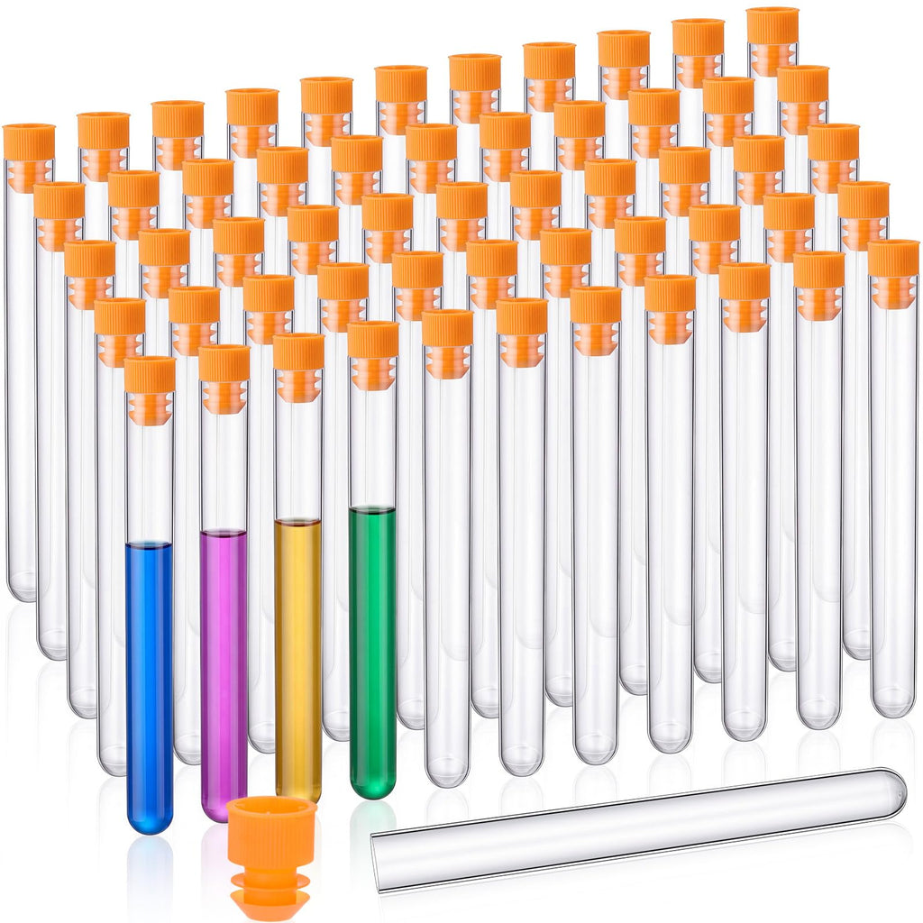100 Pack Plastic Test Tubes with Caps, 25ml/6" Clear Tubes Vials