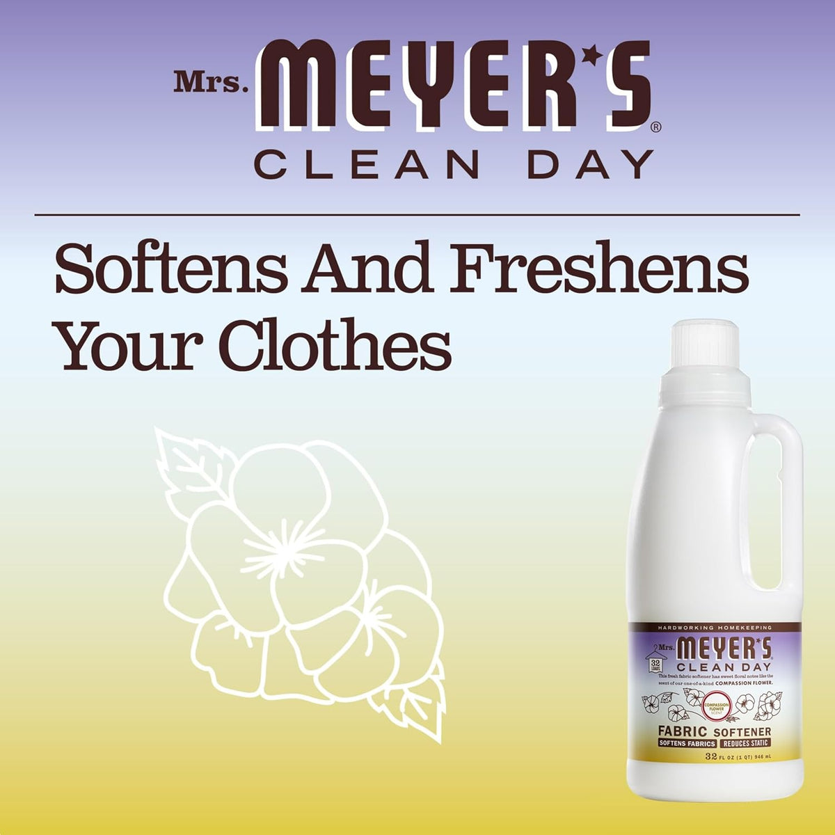 CLEAN DAY Liquid Fabric Softener, Compassion Flower, 32 fl oz