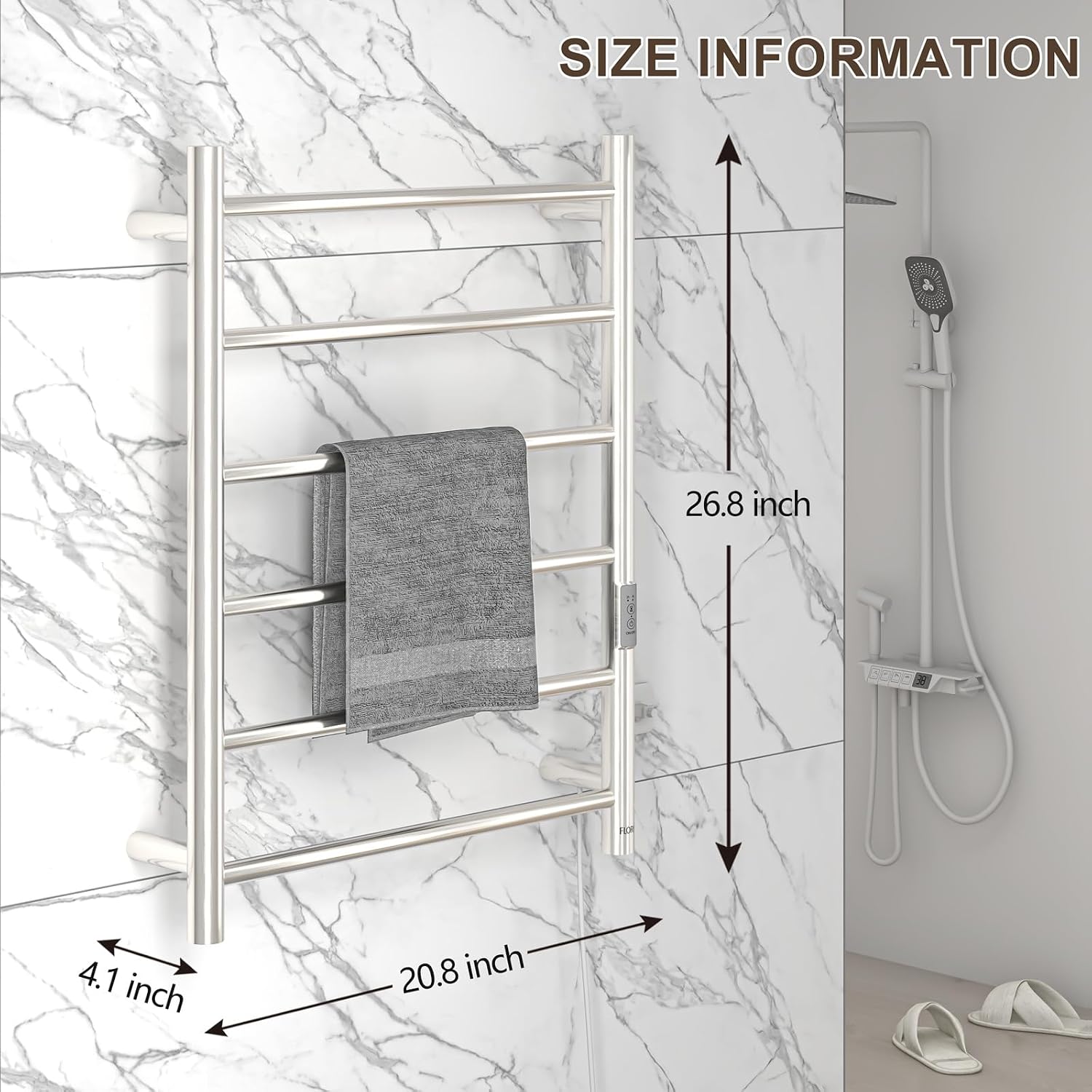 6 Bar Towel Warmer for Bathroom, Wall Mounted Heated Towel Rack, Nickel | Built-in 2/4H Timer, IPX4 Waterproof