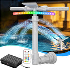 3-in-1 Pool Fountain with Solar 9-Color LED Lights, 360° Adjustable Dual-Head Pool Waterfall Sprinkler, Cooling Spray