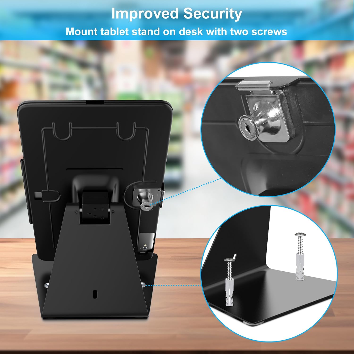 Anti-Theft iPad Kiosk Stand 10.2-Inch (9th/8th/7th Gen) Secure Tablet Mount | Aluminum Locking Countertop Stand with