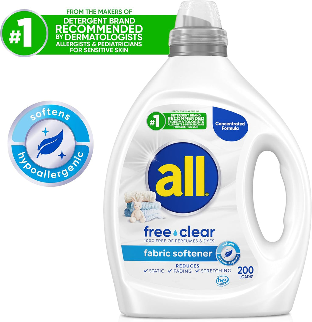 Free Clear Liquid Fabric Softener for Sensitive Skin, 80 Oz, 200 Loads
