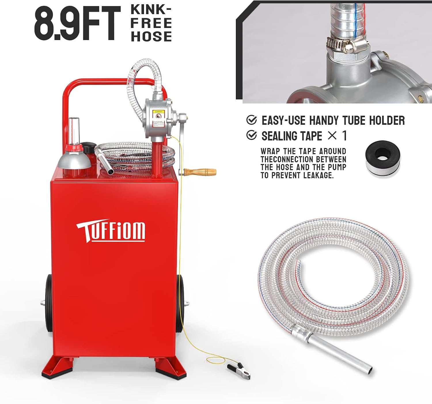 20 Gallon Fuel Gas Caddy w/Wheels & Manual Siphon Pump, Portable Diesel Fuel Transfer Storage Tank w/8.9ft Hose