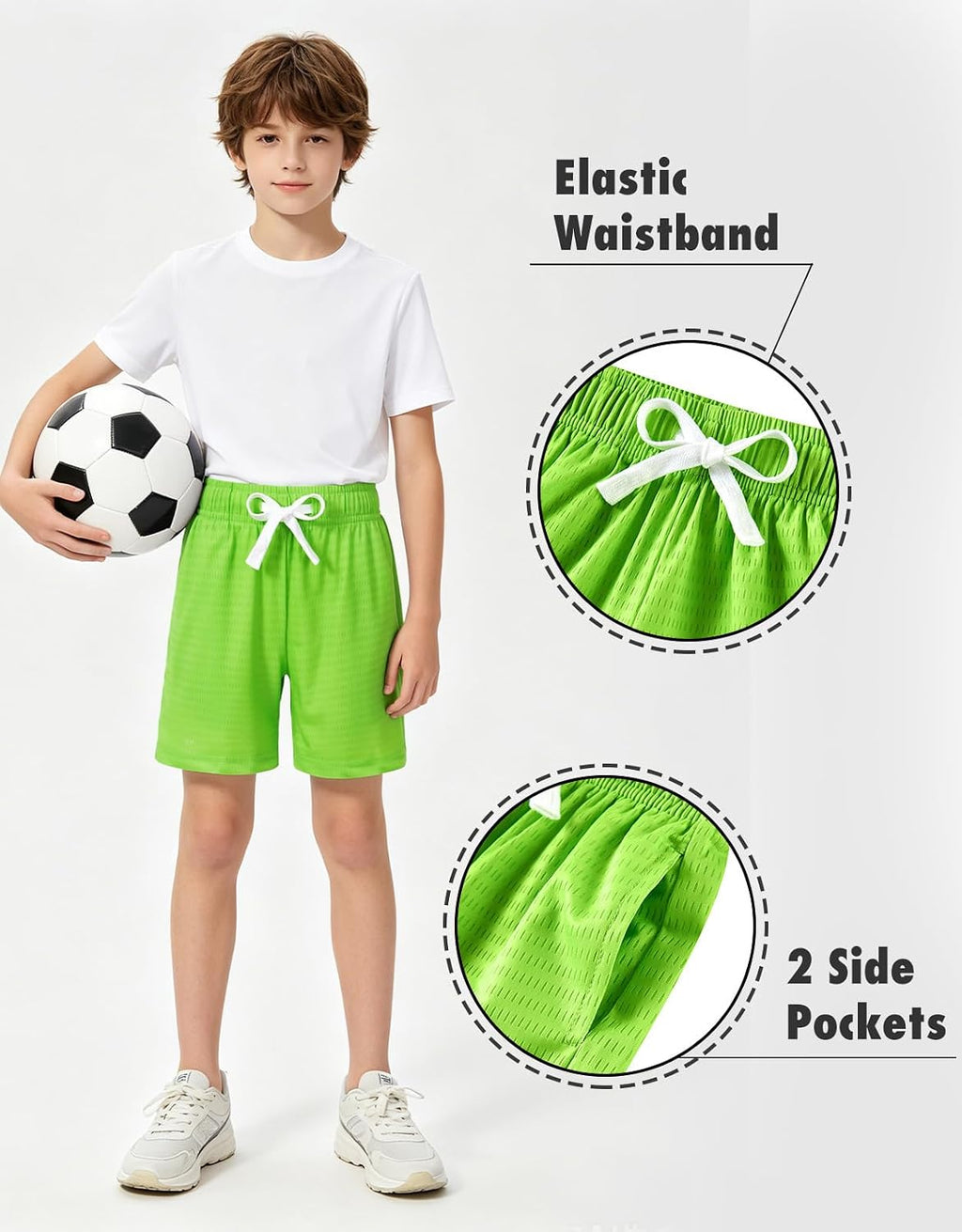 Boys Athletic Shorts Quick Dry Mesh Lightweight Basketball Shorts for Kids with Elastic Waist Drawstring Green Deep
