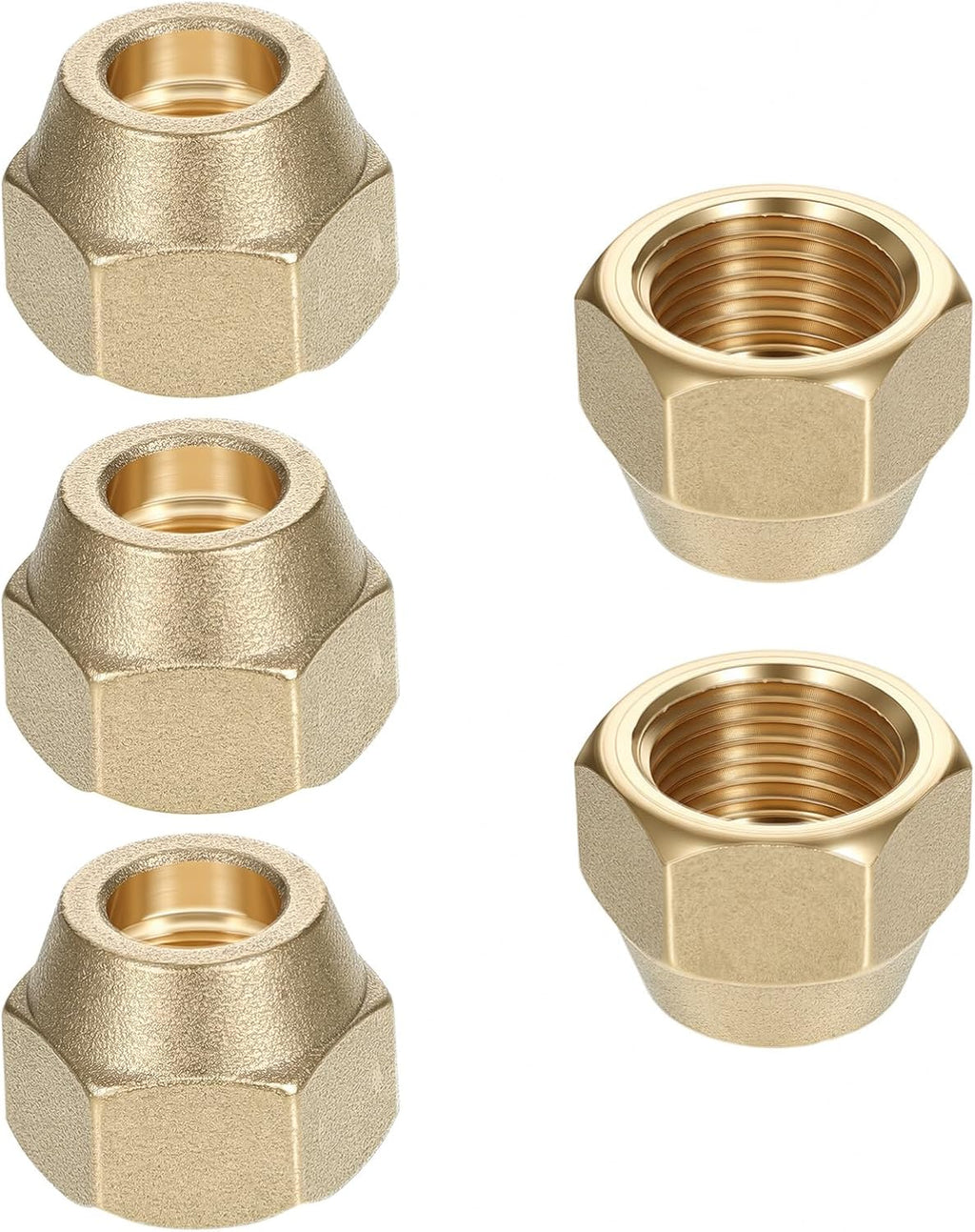 Brass 3/8 Flare Nut, 45° Flare Tube Fitting Leak Free Flarefitting for Air Conditioning Copper Pipe Extension Butt (3/8", 5 Pack)