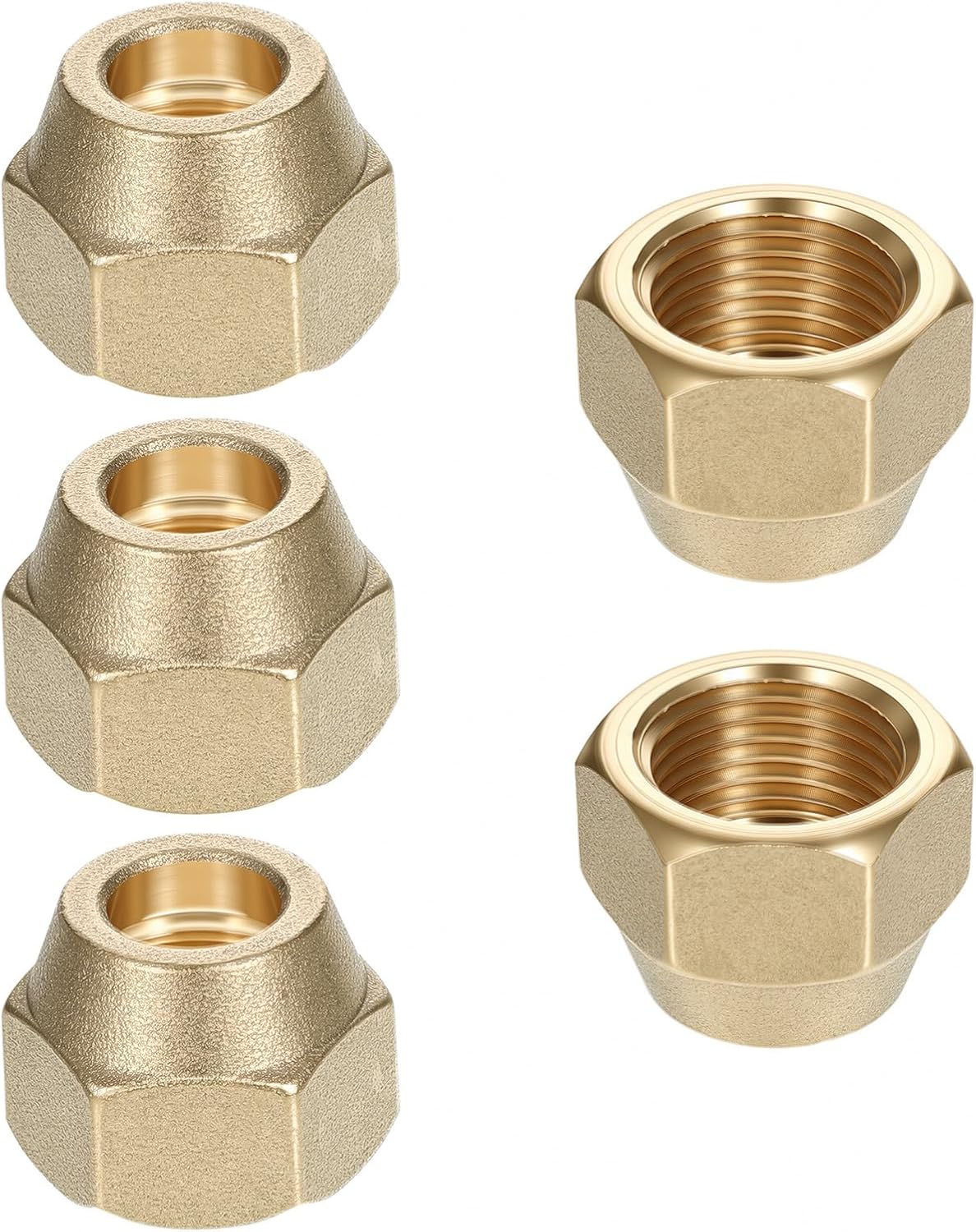 Brass 3/8 Flare Nut, 45° Flare Tube Fitting Leak Free Flarefitting for Air Conditioning Copper Pipe Extension Butt (3/8", 5 Pack)