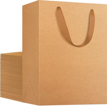 Shopping & Merchandise Bags, Medium Size 25pcs 7.8x3.9x11 inch Brown Kraft Paper Recyclable Gift Bags with Handle Bulk