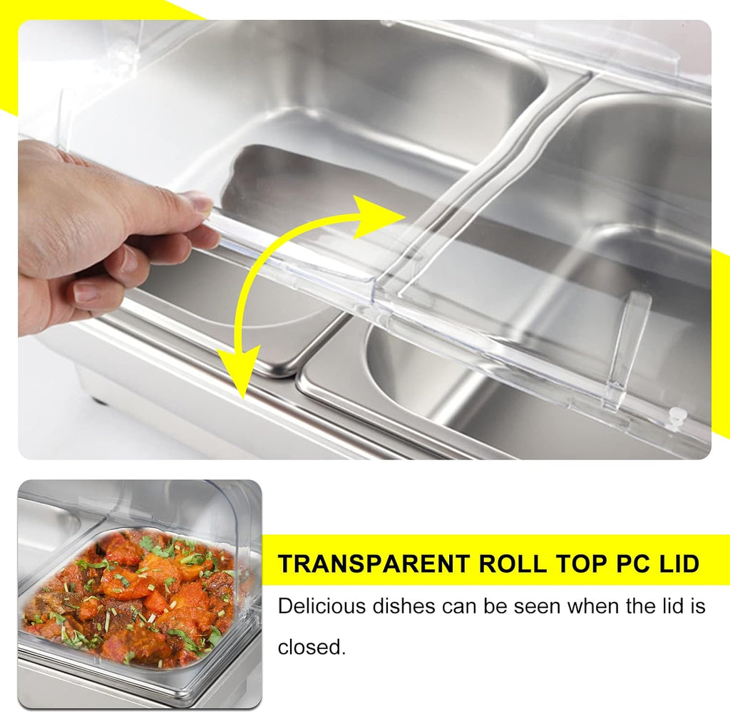 Electric Chafing Dishes for Buffet 9.5Qt Food Warmer for Party | 2 Serving Trays & Tong, Clear Roll-Top Cover