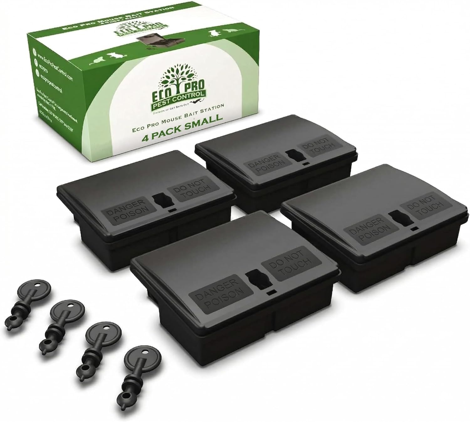 Mouse Bait Station | 4-Pack Indoor & Outdoor Mouse Bait Stations | Bait (Not Included) is Secured by Lock & Key | Pet