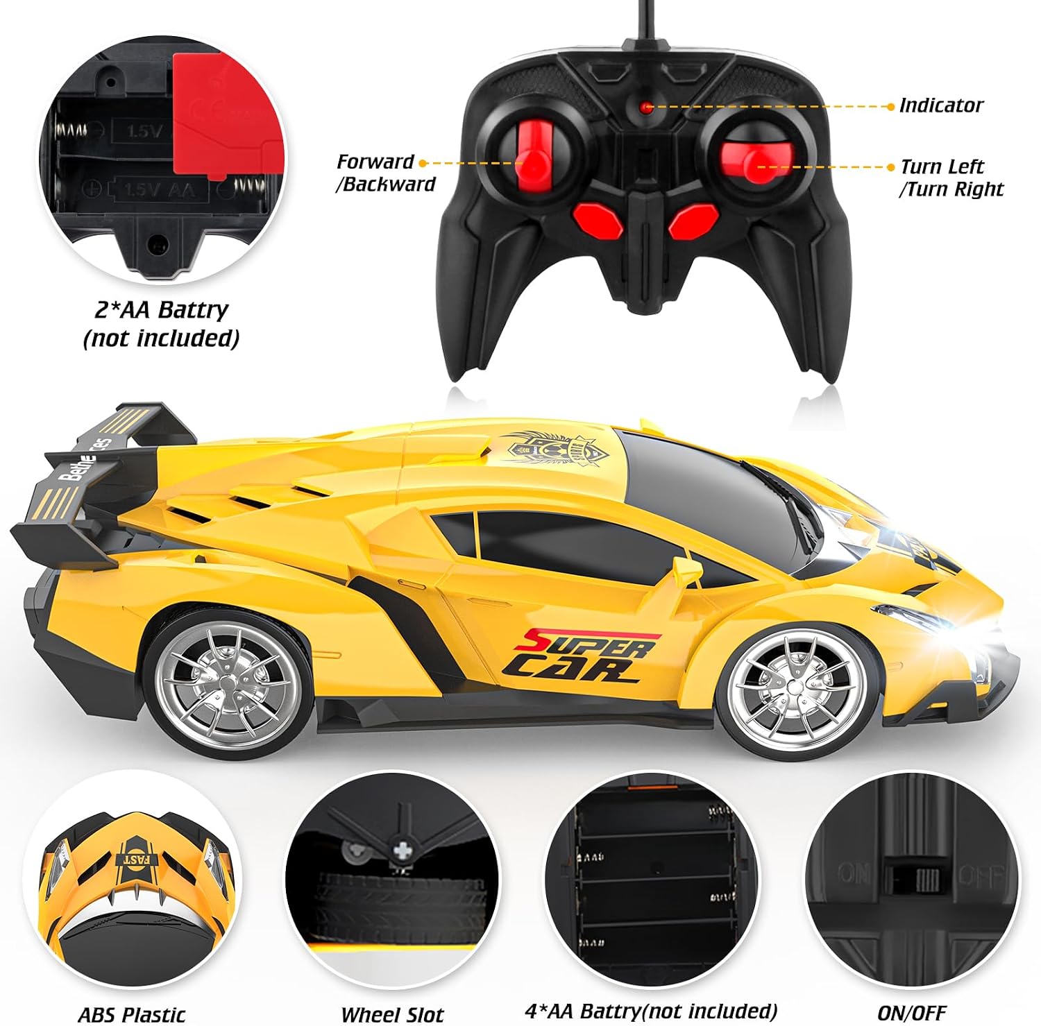 Remote Control Car, RC Cars for Kids 1:18 Electric Toy Car Hobby Racing Car Toys with Lights & Controller, Christmas