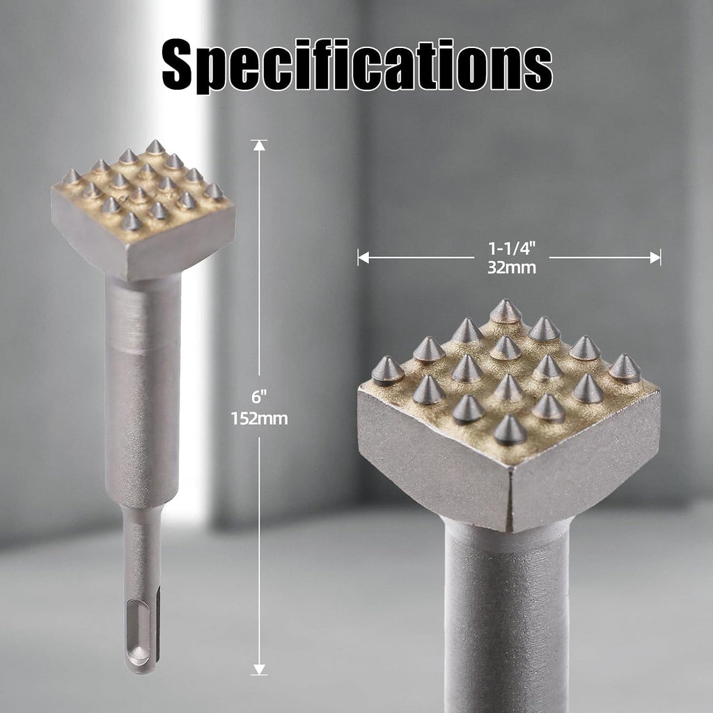 6'' SDS Plus Bushing Tool, 16 Tips Square Head Bush Hammer Bit