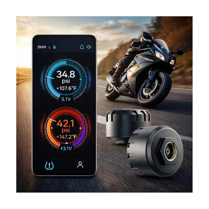 Motorcycle Tire Pressure Monitoring System, Bluetooth TPMS for Motorcycles – Real-Time Tire Pressure & Temperature