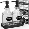 Soap Dispenser - 2 Pack, Antique Design Thick Glass Hand Soap Dispensers with Sturdy Tray; 304 Rust Proof Stainless